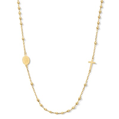 10K Solid Gold Cross and Mary Medallion Chain - 18"