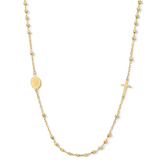 10K Solid Gold Cross and Mary Medallion Chain - 18"