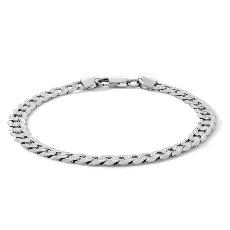 Sterling Silver Diamond-Cut Pavé Flat Curb Chain Bracelet - 8"