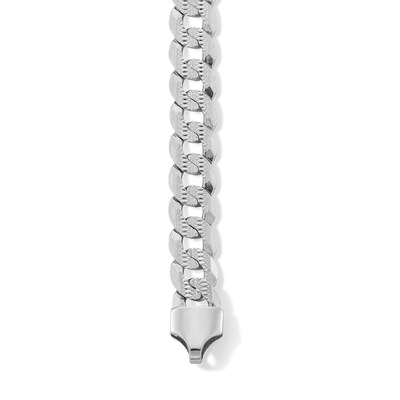 Sterling Silver Diamond-Cut Pavé  Flat Curb Chain Bracelet - 8"