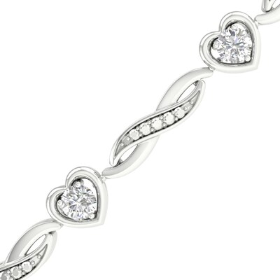 Sterling Silver 1/6 CT. T.W. Lab-Grown Diamond Heart Bracelet - 7.25"