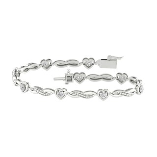 Sterling Silver 1/6 CT. T.W. Lab-Grown Diamond Heart Bracelet - 7.25"