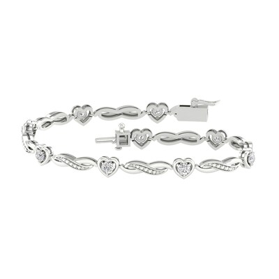 Sterling Silver 1/6 CT. T.W. Lab-Grown Diamond Heart Bracelet - 7.25"