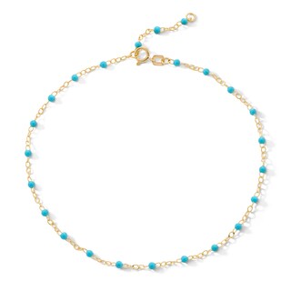 10K Solid Gold Blue Enamel Chain Anklet - 10"