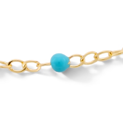 10K Solid Gold Blue Enamel Chain Anklet - 10"