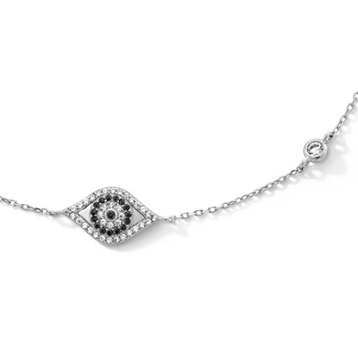 Sterling Silver CZ Evil Eye Cable Chain Anklet - 10"