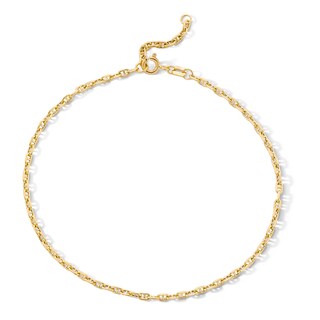10K Hollow Gold Mariner Chain Anklet - 10"