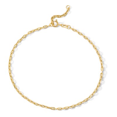 10K Hollow Gold Mariner Chain Anklet - 10"