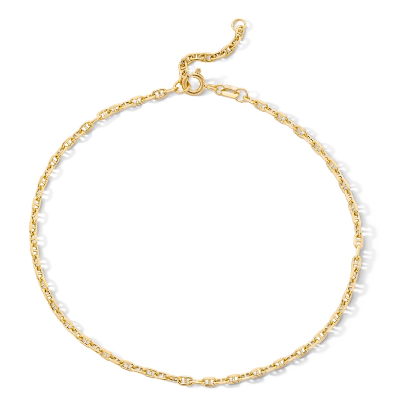 10K Hollow Gold Mariner Chain Anklet - 10"