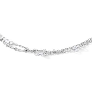 Sterling Silver CZ Double Cable Chain Anklet - 9" + 1"