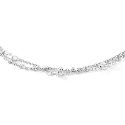 Sterling Silver CZ Double Cable Chain Anklet - 9" + 1"