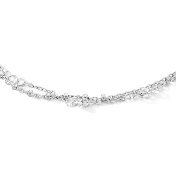 Sterling Silver CZ Double Cable Chain Anklet - 9" + 1"