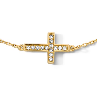 10K Solid Gold CZ Cross Chain Anklet - 10"