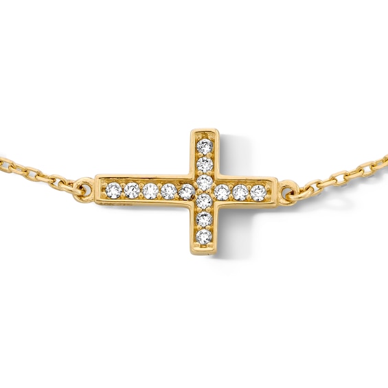 10K Solid Gold CZ Cross Chain Anklet - 10"