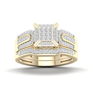 14K Gold Plated 3/8 CT. T.W. Lab-Grown Diamond Square Ring Set - Size 7