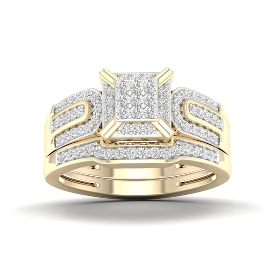 14K Gold Plated 3/8 CT. T.W. Lab-Grown Diamond Square Ring Set - Size 7