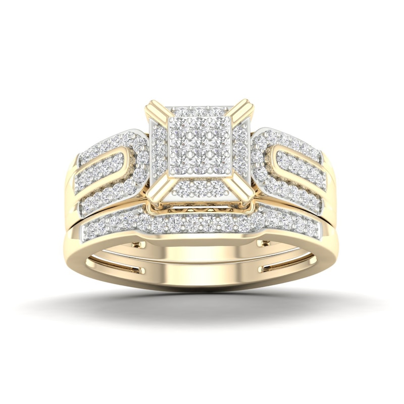 14K Gold Plated 3/8 CT. T.W. Lab-Grown Diamond Square Ring Set - Size 7