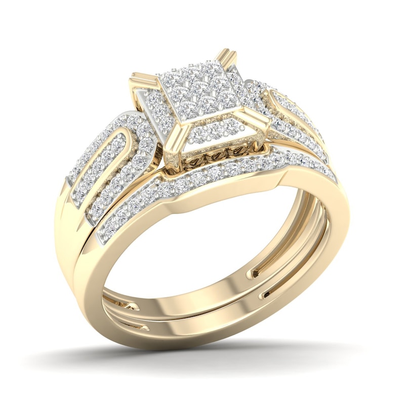 Main Image 2 of 14K Gold Plated 3/8 CT. T.W. Lab-Grown Diamond Square Ring Set - Size 7
