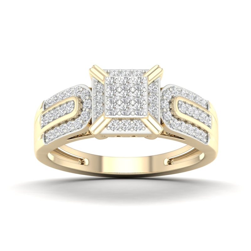 Main Image 4 of 14K Gold Plated 3/8 CT. T.W. Lab-Grown Diamond Square Ring Set - Size 7