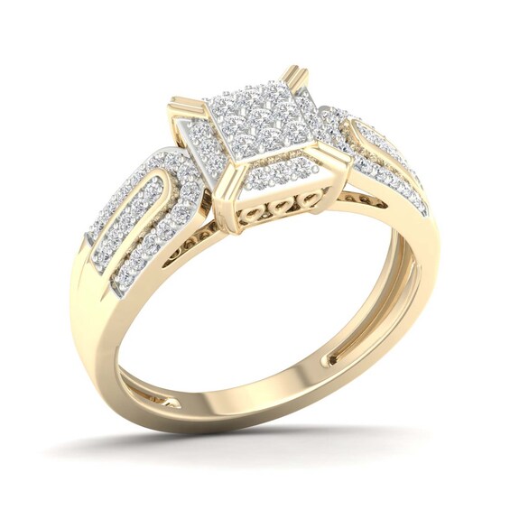 14K Gold Plated 3/8 CT. T.W. Lab-Grown Diamond Square Ring Set - Size 7