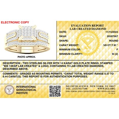 14K Gold Plated 3/8 CT. T.W. Lab-Grown Diamond Square Ring Set - Size 7