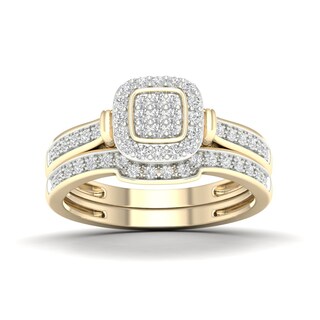 14K Gold Plated 1/3 CT. T.W. Lab-Grown Diamond Cushion Ring Set - Size  7