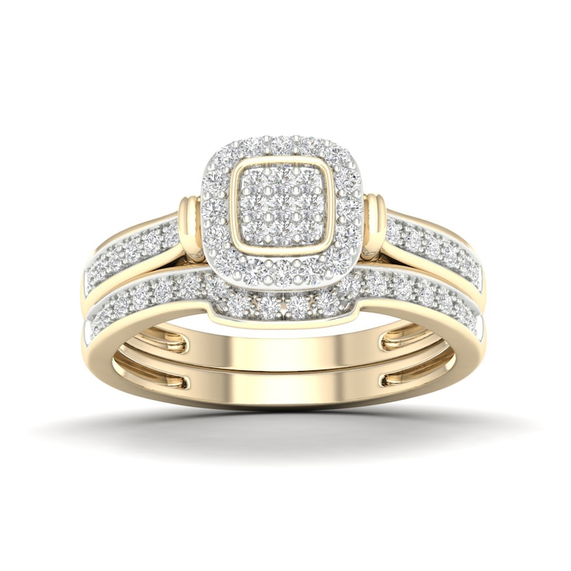 14K Gold Plated 1/3 CT. T.W. Lab-Grown Diamond Cushion Ring Set - Size 7