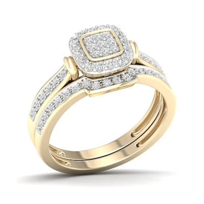 14K Gold Plated 1/3 CT. T.W. Lab-Grown Diamond Cushion Ring Set - Size  7