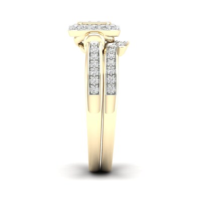 14K Gold Plated 1/3 CT. T.W. Lab-Grown Diamond Cushion Ring Set - Size  7