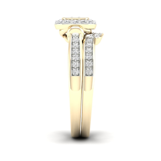 14K Gold Plated 1/3 CT. T.W. Lab-Grown Diamond Cushion Ring Set - Size  7