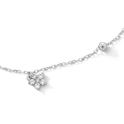 Sterling Silver CZ Flower Cable Chain Anklet - 9" + 1 "