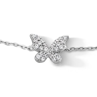 Solid Sterling Silver CZ Butterfly Anklet - 9" + 1"