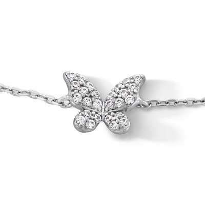 Solid Sterling Silver CZ Butterfly Anklet - 9" + 1"