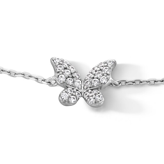Solid Sterling Silver CZ Butterfly Anklet - 9" + 1"