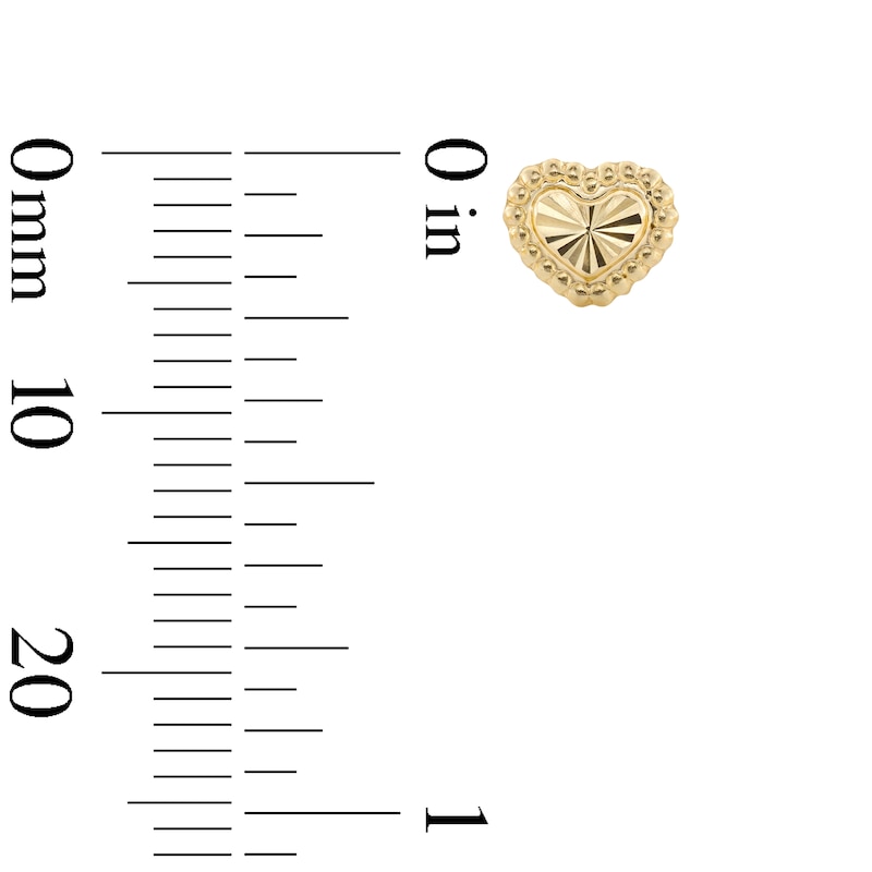 Main Image 2 of 10K Gold Beaded Diamond-Cut Heart Studs