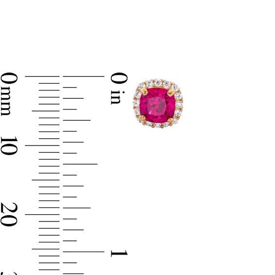 10K Gold CZ and Lab-Created Ruby Birthstone Studs