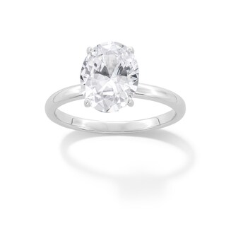 Sterling Silver CZ Solitaire Oval Ring - Size 7