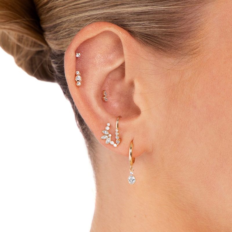 Main Image 3 of 10K Gold CZ Bezel Oval Drop Huggie Hoops