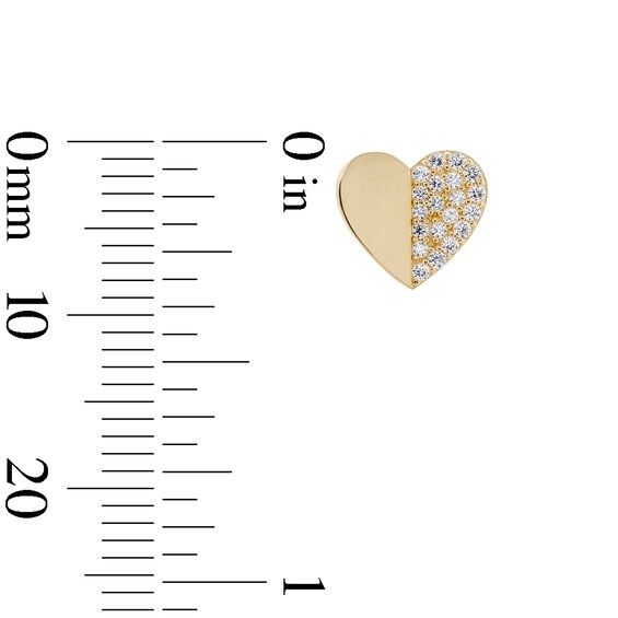 10K Gold CZ Pavé and Polished Heart Studs