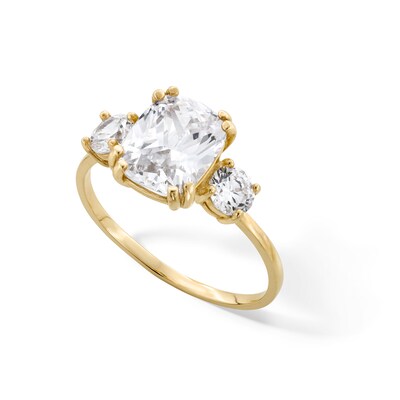 10K Gold CZ Cushion and Double Round Ring - Size 7