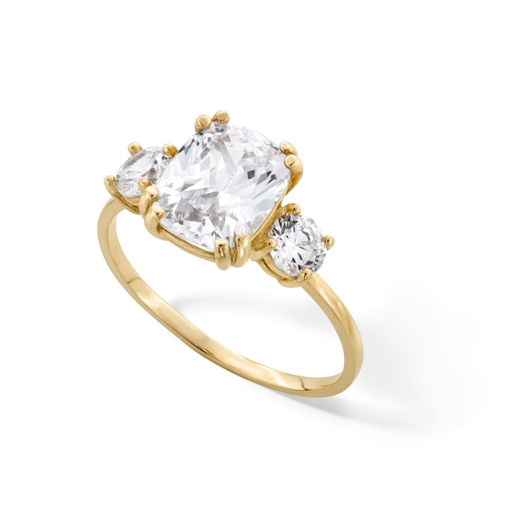 10K Gold CZ Cushion and Double Round Ring - Size 7