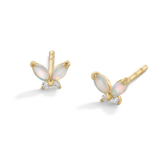 10K Gold CZ and Simulated Opal Butterfly Studs
