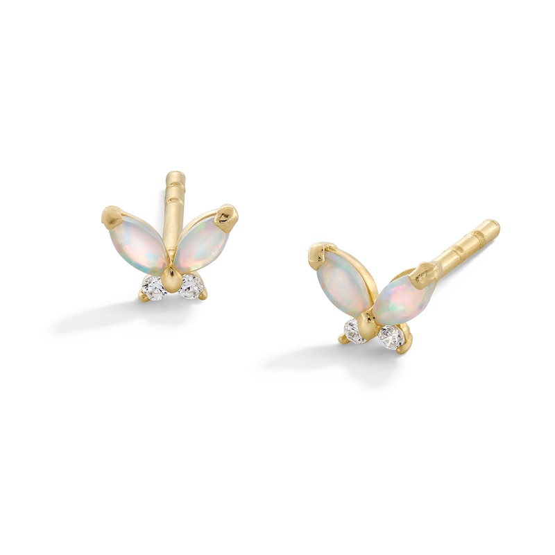 10K Gold CZ and Simulated Opal Butterfly Studs
