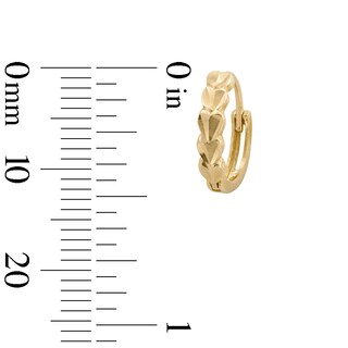 10K Gold Diamond Cut Heart Huggie Hoops