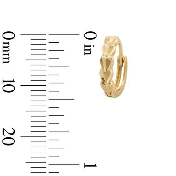 10K Gold Diamond Cut Heart Huggie Hoops