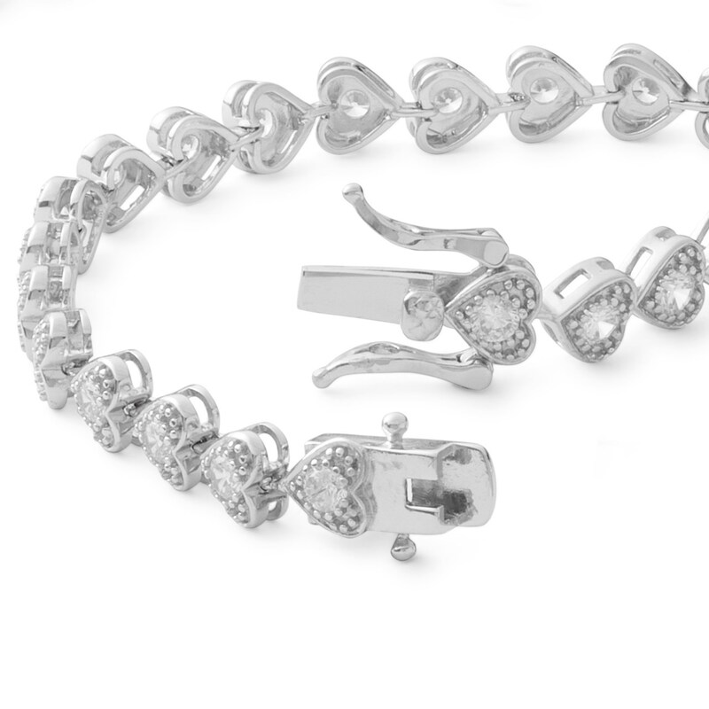 Main Image 2 of Sterling Silver CZ Hearts Tennis Bracelet - 8"