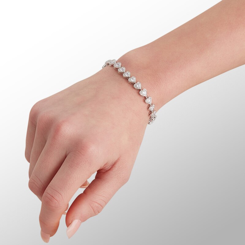Main Image 3 of Sterling Silver CZ Hearts Tennis Bracelet - 8"