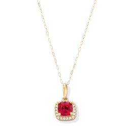 10K Gold CZ and Lab-Created Ruby Birthstone Pendant - 18"