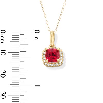 10K Gold CZ and Lab-Created Ruby Birthstone Pendant - 18"