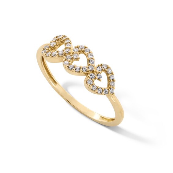 10K Gold CZ Triple Heart Ring - Size 7